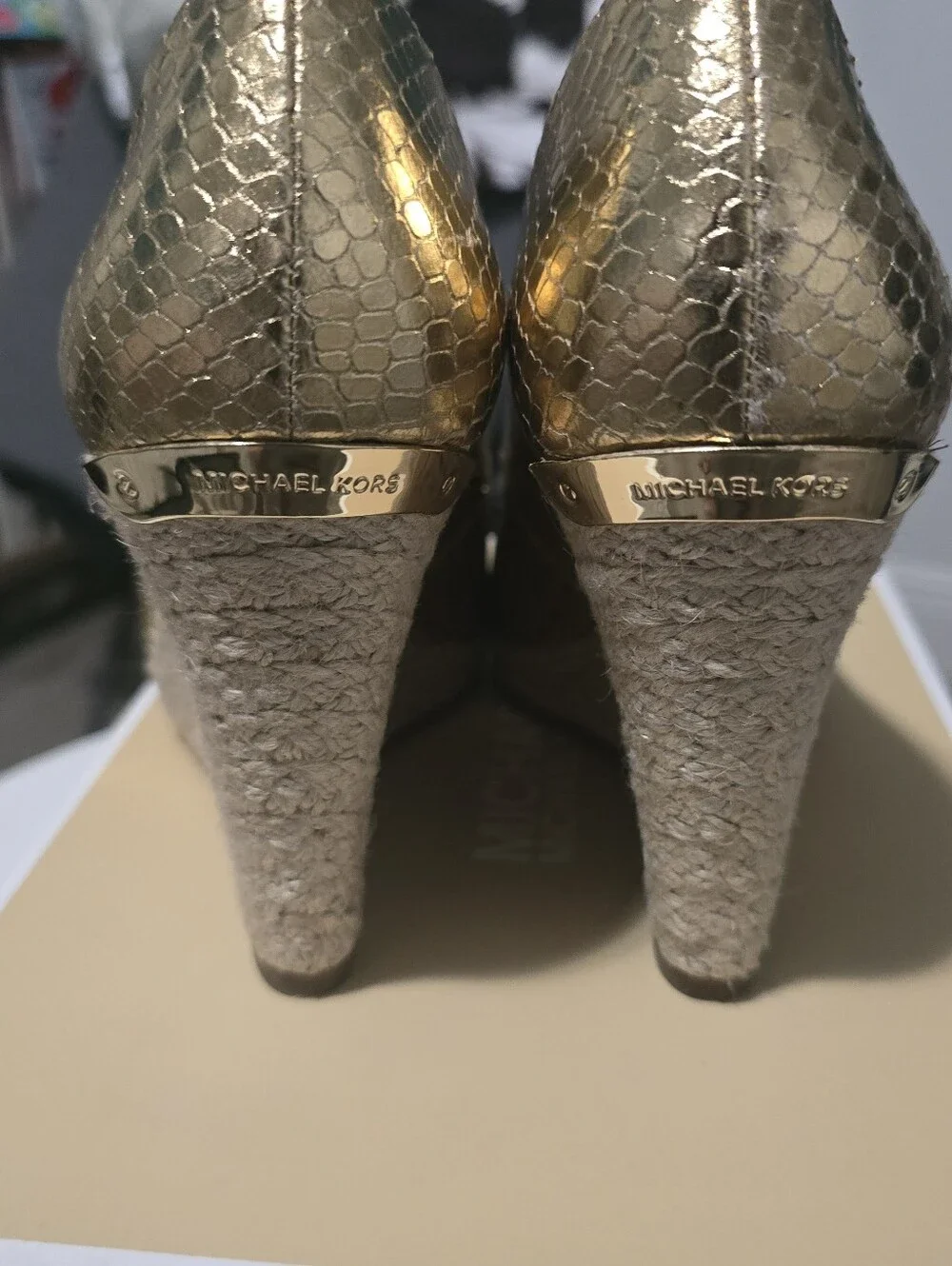 Michael Kors Metallic Gold Peep-Toe Wedge Espadrilles